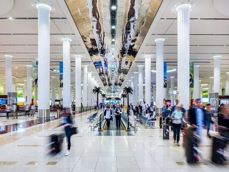 Passengers inside the terminal of Dubai International Airport