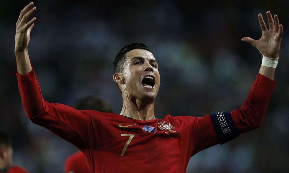 Cristiano Ronaldo in a Portugal shirt during an international match